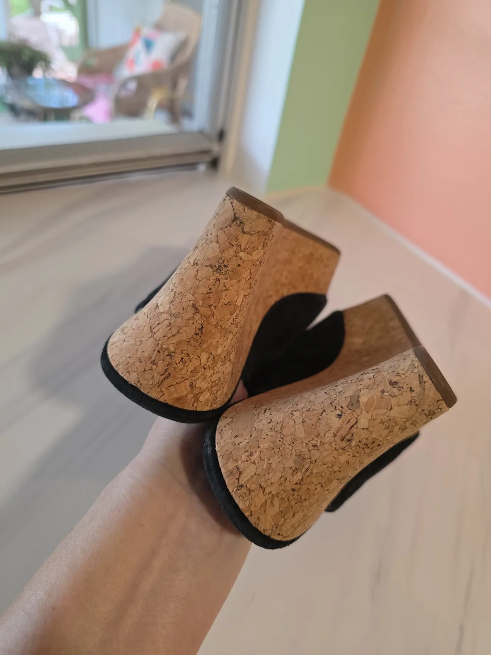 UGG Dominique Black Suede Cork Wedge Slide Mules 9 Boho Chic Festival